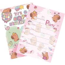 Tarjetas de invitación a la fiesta de capibara, tarjetas de invitación de cumpleaños de capibara lindas, tarjetas de invitación a fiestas de animales, adecuadas para fiestas de cumpleaños, notas de agradecimiento, tarjetas de regalo especiales - Verde - Ver 2