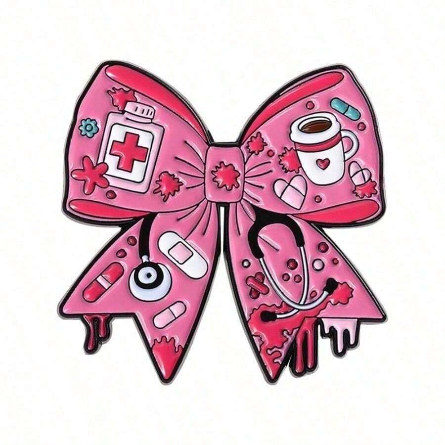 1PCCartoon Pink Butterfly-Shaped Stethoscope Cute Medical Uniform Decoration Alloy Metal Badge - QHXZ4185 - 查看 1