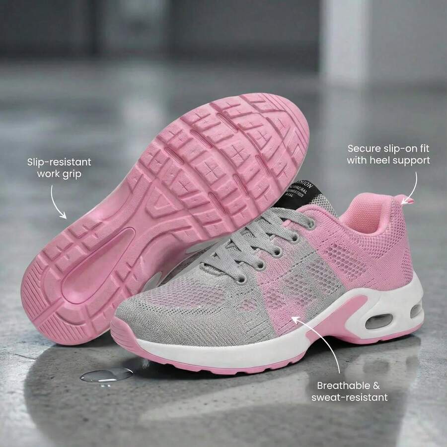 Women's Orthopedic Walking Shoes For Plantar Fasciitis Support, Non-Slip Work Sneakers With Arch Support, Wide Toe Box Lightweight Comfortable Shoes For Nursing, Standing All Day, Gym - 粉色 - 查看 1