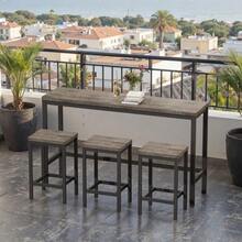 Modern Design Kitchen/Dining Room Table 148 Cm, Bar Table, Table And Long Stools Set With 3 Stools; Easy Assembly, Brown And Grey - Grey - View 4