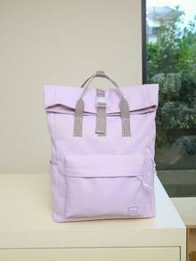 纯色女士功能性背包，适合通勤和旅行，简约日常功能性背包，纯色女士功能性背包，女士简约运动黑色背包 - 紫色 - 查看 6