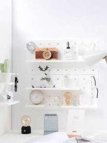 1pc Minimalist Plastic Pegboard Set, Wall Mounted Storage Shelves, Versatile Organizer For Living Room, Kitchen, Bedroom, Dorm, Office, Decoration, Free Assembly - White - View 4