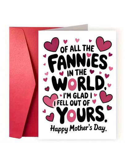 1 pièce Carte de fête des mères amusante et touchante avec enveloppe - Cœurs roses et "De toutes les fesses du monde, je suis heureux d'être sorti des vôtres" - Sentimentale pour maman - Vœux uniques pour la maternité de ou - Joyeux mariage