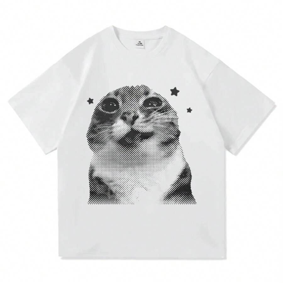 [XL-6XL ]Y2k Funny Cat Meme T Shirt Clothing Harajuku Tops O-Neck Short SleeveTshirts Girl Harajuku Anime Cartoon Cat Female Summer Tops - 樣式 1 - 查看 1