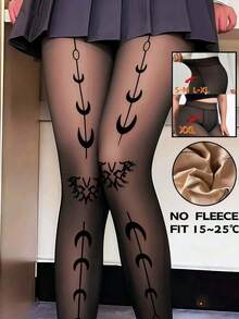 1 đôi quần tất nữ 300g/220g/80g màu đen xuyên thấu họa tiết trăng khuyết, kiểu dáng công sở và gợi cảm mùa thu/đông, quần tất cỡ lớn, lớp lót ấm áp, lớp lót giữ ấm (thích hợp cho nhiệt độ 0-15°C), thoải mái. - màu đen - Xem 11