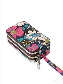 1个新款盛开花朵吉祥妈妈钱包，可装现金、手机、口红、硬币（花朵图案随机）女士钱包手拿包车钥匙可爱复古钱包 - 黑色 - 查看 9