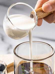 1PC Glass Small Milk Cup & Mini Milk Jug & Japanese Style Coffe Cup With Wooden Handle & Milk Pitcher With Spout For Steak Sauce,Mother's Day Gifts, Women's Day Gifts - Multicolor - View 3