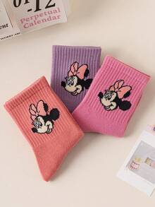 Disney 3/6 Pairs Mouse Kids Crew Socks, Cute Cartoon Pink Purple Spring Summer Mid-Calf Socks For Girls - Multicolor - View 13