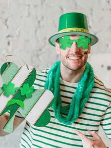 1pc,St. Patrick's Day Festive Four-Leaf Clovers - Bright Green Four-Leaf Clovers Are Stylish Party Fashion Glasses That Are A Great Choice For Irish Holiday Parties, Spring Celebrations And Creative Gifts - Green - View 4