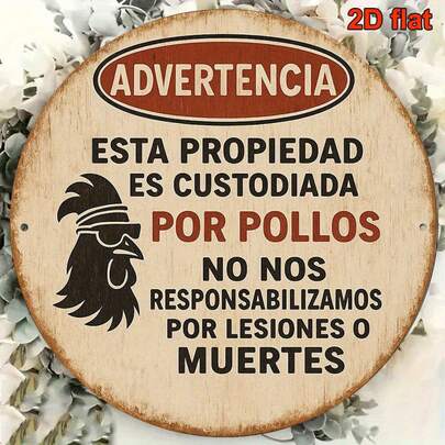 1pc 8x8 Inch 2D Flat Round Metal Sign Plaque, Vintage "Warning Chicken Farm Danger" Retro Iron Plate, Suitable For Decorating Living Room, Kitchen, Dining Room, Yard, Cafe, Bar, Shops, Spanish, Cafe Decor, Farmhouse Style, Rustic Decor, Handmade Sign, High-Quality Metal, Warning Sign, Flat Sign, Restaurant Owner, Vintage Collector, Pre-Drilled Holes As Shown In Size