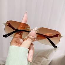 2026 New Frameless Leopard Print Temple Fashion Fashion Glasses, Small Square Versatile Design - Multicolor - View 2