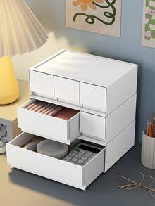 Hộp đựng đồ bằng nhựa màu trắng dạng ngăn kéo, có thể kết hợp và xếp chồng tự do, thích hợp để sắp xếp đồ đạc trên bàn làm việc, văn phòng, trường học và giúp tổ chức gọn gàng. - Nhiều màu - Xem 2