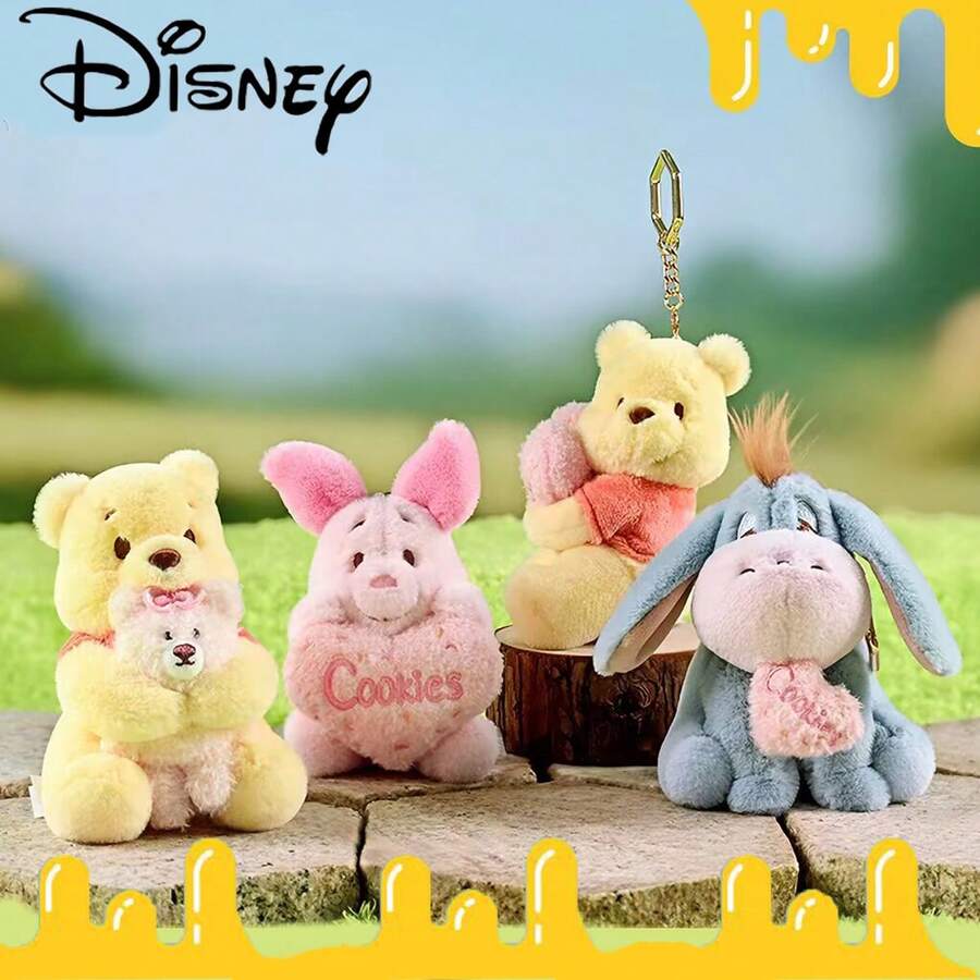 Disney 官方授权小熊维尼儿童毛绒钥匙扣,小猪弹簧拥抱爱心驴毛绒挂件,背包装饰,钥匙扣配件,节日礼物 - 彩色 - 查看 1