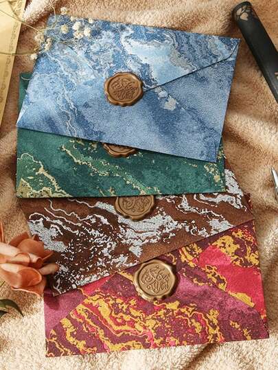 10pcs/Set Party Supplies Wedding Decoration Gold Foil Embossed Vintage Texture Envelopes, Romantic Handwritten Love Letters, Wax Seals, Brown Letter Papers, Invitation Bags