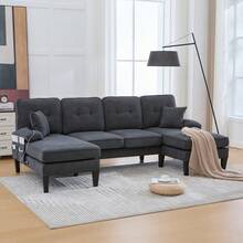 Sofas & Couches - Dark Gray + Linen + 4 Seat + Foam - View 5