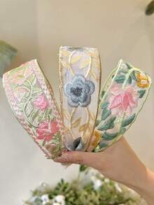 1/3pcs Women's New Embroidered Flower Hair Hoop Wide Edge Hair Hoop Rural Wind Hoop Hair Accessories Headwear - Multicolor - View 13