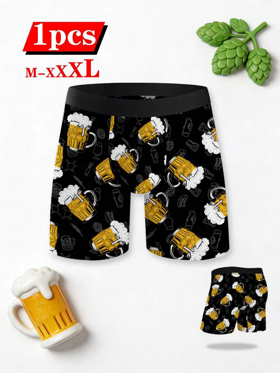 1 chiếc quần boxer nam in hình cốc bia và hoa bia, thiết kế phù hợp cho các bữa tiệc ở quán bar, tụ họp bạn bè, mặc hàng ngày, có các size từ M đến XXXL. - màu đen - Xem 1
