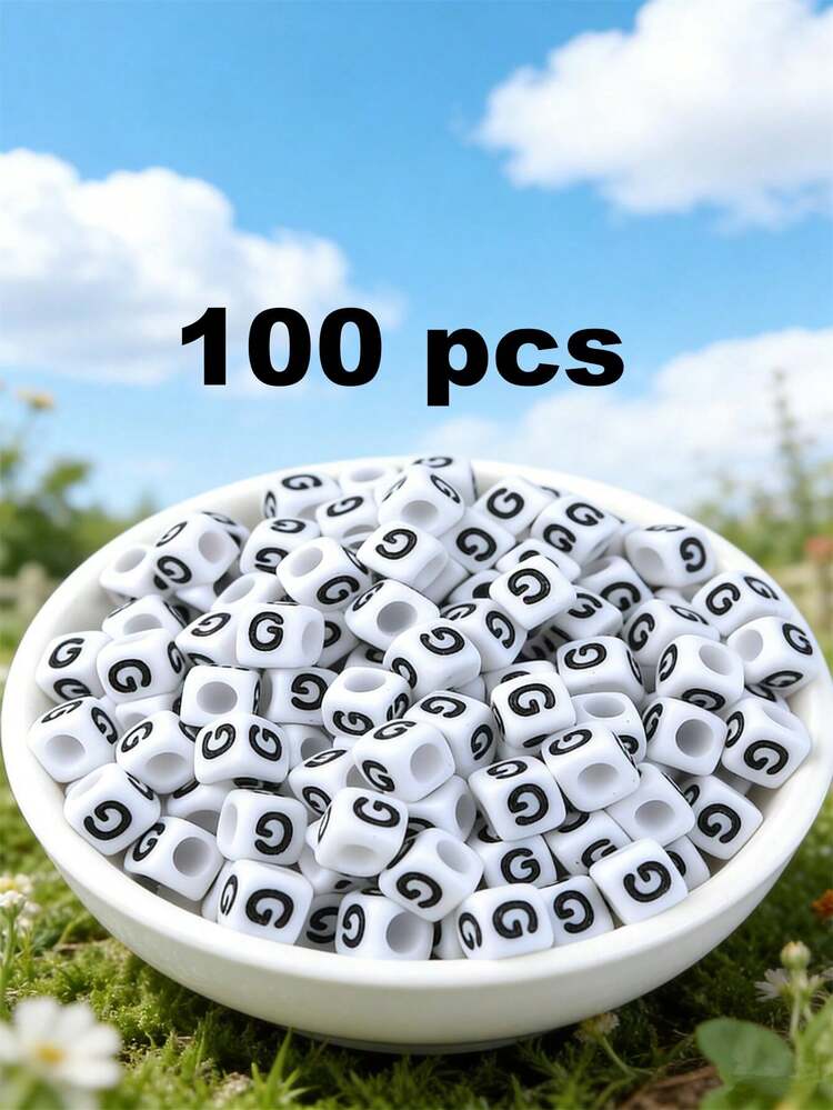 100/2000颗白色亚克力字母珠 6x6mm - “A-Z”字母和数字立方体隔珠，适用于DIY珠宝制作、项链、手链、耳环 - 非常适合手工艺人和小企业 - 黑與白 - 查看 25