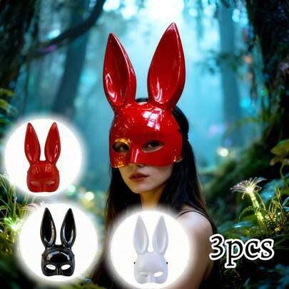 Sexy Bunny Rabbit Solid Color Mask, Plastic Material, Provides 3 Color Sexy Bunny Half Face Masks, Suitable For Carnival, Easter, Parties, Fashion Shows, Family Gatherings And Other Occasions, Unisex