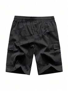 Pantalones cortos casuales de camuflaje para hombres, pantalones cortos tipo bermuda sueltos para deportes al aire libre - Negro - Ver 4