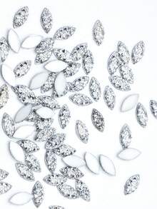 100pcs Resin Rhinestones, Horse Eye Shape, White AB Flat Bottom Resin Rhinestones, High Quality Silver Resin Rhinestones, Suitable For DIY Clothing - Marquise Diamond - View 3