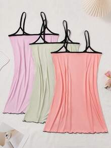 Bộ 3 món áo ngủ hai dây cho nữ, chất liệu vải dệt kim polyester, kiểu dáng mỏng nhẹ thời trang, thích hợp cho mùa xuân/hè. - Nhiều màu - Xem 2