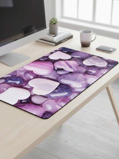 Large Size Waterproof Non-Slip Smooth Cloth Surface Amethyst Heart 3D Art Pattern Mouse Pad, Also Suitable As Keyboard Pad, Desk Mat Or Book Stand, Suitable For Gamers, Office And Dorm Use, Compatible With Mouse And Trackball, Great Gift For Gamers