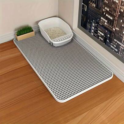 1pc EVA Cat Litter Mat, Double-Layer Litter Trapping Mat, Honeycomb Texture High Efficiency Capture, Effectively Intercept Cat Litter, Waterproof Scratch-Resistant Design, Washable And Easy To Clean, Non-Slip Bottom, Comfortable For Cats To Lie Down, Essential For Cat Owners, Urine And Water Resistant, Dispersed Control Of Cat Litter To Reduce Waste, Say Goodbye To The Cleaning Hassle Of Scattered Litter