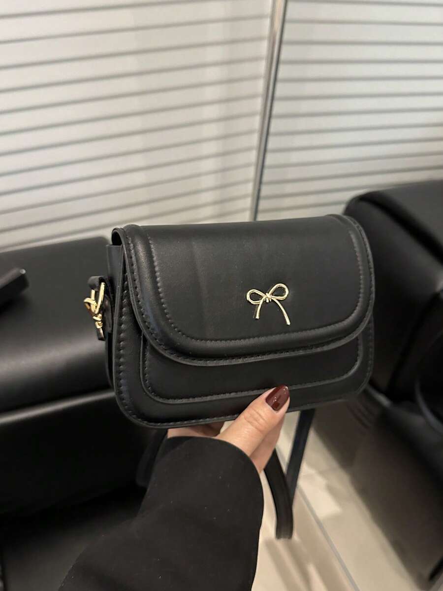 新款可爱蝴蝶结迷你马鞍包，时尚斜挎包，夏季ins风小方包，适合购物和通勤，可爱蝴蝶结设计 - 黑色 - 查看 1