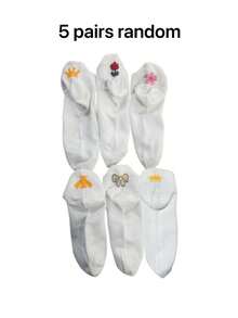 5 pares Calcetines invisibles con mariposa & con patrón floral - Blanco - Ver 8