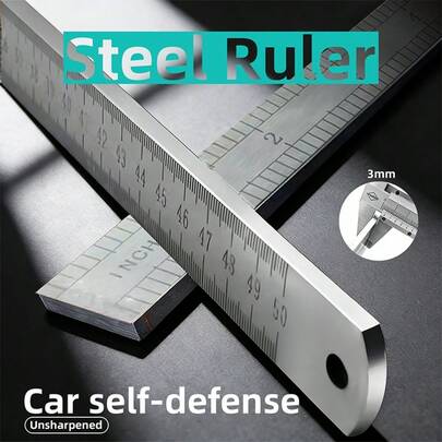 3mm Regla de acero inoxidable de 50cm/20 pulgadas de grosor reforzado, herramienta de medición resistente forjada y templada, equipo multifuncional portátil para vehículos, supervivencia al aire libre, campamento, senderismo, emergencia, bricolaje, uso doméstico y protección personal