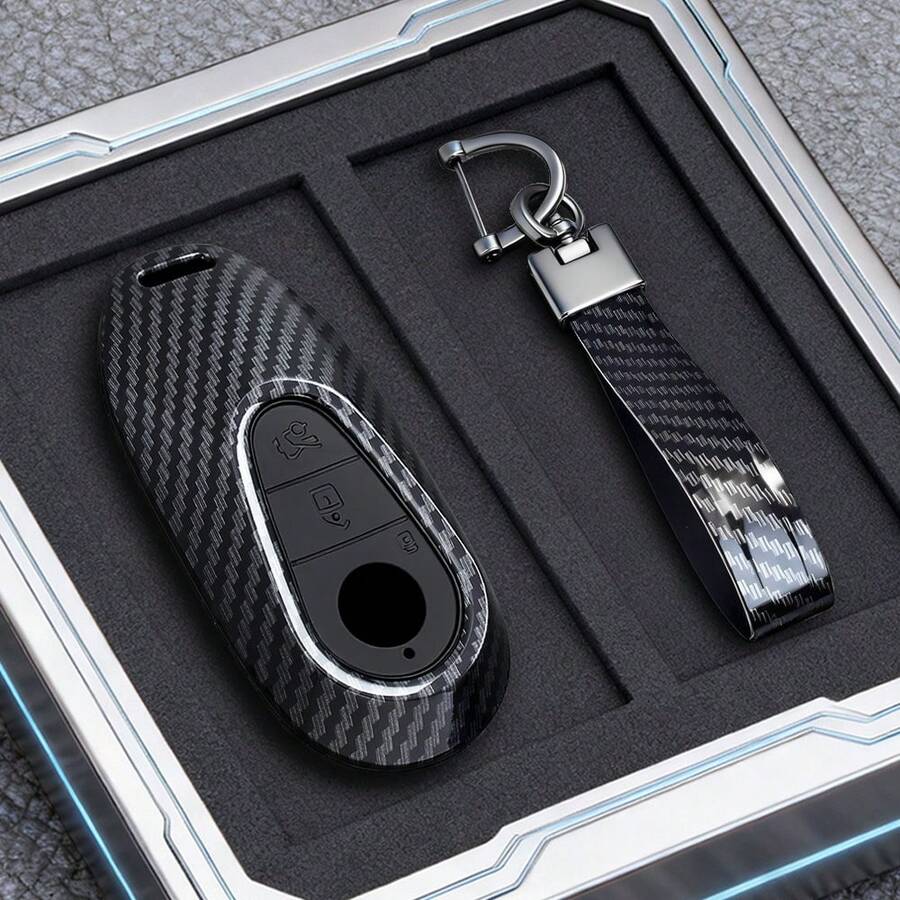ABS Carbon Fiber Car Smart Key Shell Cover Fob Holder, Fit For C E S-Class GLC W206 W223 W214 E300 C260 C300 S450 S500 S400 - Type C - View 1