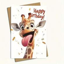 Giraffe Birthday Card With Envelope - Playful Animal Designs With "Happy Birthday!" & "Thank You" Messages, Universal Birthday Greeting For Family, Son, Daughter, Girlfriend, Classmate, All Occasions, Special And Lovely Design - Multicolor - View 9