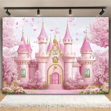 Painel de fundo decorativo com castelo de princesa rosa e dourado com glitter e estampa de arco-íris. Não precisa de energia. Banner multiuso ideal para festas, inaugurações de casa, aniversários e diversas ocasiões. Disponível em vários estilos e tamanhos. - B - Ver 4