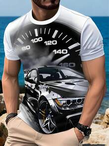 Camiseta de manga corta con estampado digital 3D para hombres, tema de carreras de verano, combinada con patrón de velocímetro, llena de sensación de velocidad, muy personalizada, fácil de crear un estilo callejero, adecuada para salidas de verano - Multicolor - Ver 5