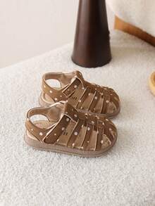 1 Pair Polka Dot Summer Toddler Shoes, Girls Closed Toe Sandals, Baby Princess Beach Shoes - Khaki - View 5