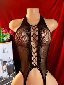 2026 Contrast Color Lace Hollow Out Camisole And Shorts Pajama Set - 黑色 - 查看 4