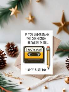 1张“倒带欢笑”复古磁带生日贺卡，磁带和铅笔设计，新年最后一个里程碑礼物，送给80、90年代怀旧闺蜜 - A - 查看 9