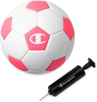 Champion Youth &Amp; Adult Soccer Ball - Paneled Design, Enhanced Control, Durable Cover &Amp; Butyl Bladder, For Indoor &Amp; Outdoor Training, Sizes 3 Includes 6" Pump White_Optic Pink