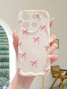 1个时尚爱心领结图案奶油色波纹加厚防摔精准开孔镜头保护手机壳，防震防摔，时尚百搭，男女通用，是时尚爱好者的理想之选，简约时尚手机壳，兼容/Galaxy/Transsion，国际版，非国内版 - 白色 - 查看 4