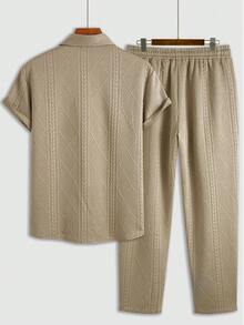 男士西装，时尚男士必备，纯色菱形图案和麦穗提花弹力针织套装 - 棕色 - 查看 2