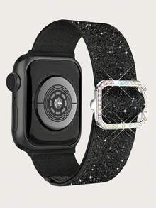 闪亮弹力表带，兼容 38mm 40mm 41mm 42mm 44mm 45mm 46mm 49mm，适合女孩、青少年和儿童。尼龙亮面单圈表带，闪光腕带，兼容 Series 11 10 9 8 7 6 5 4 3 2 1 SE Ultra。 - 1PC - 查看 18