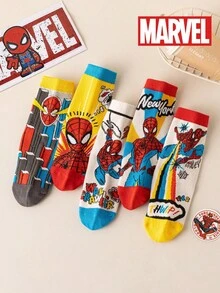 Marvel 5双装儿童超级英雄袜子，男童中筒袜，韩式卡通风格，女童袜子，超级英雄人物袜子，春夏款，漫威袜子 - 彩色 - 查看 6