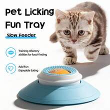 1pc Pet Cleaning Tongue Cleaner Licking Toy Ball - Cat Dog Slow Feeder Anti-Spill Self-Entertainment Toy - Rotating Slow Feeder Licking Plate (Suitable For Liquid Food) - Blue - View 2