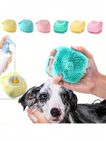 1pc Summer Pet Bath Brush, Silicone Massage Rubber Grooming Tool With Shampoo Storage For Dog And Cat, Pet Shampoo Brush, Dog And Cat Bath Massage Glove Brush For Dog And Cat Grooming Tools, Dog Brush, Cat Brush, Cat Bathing, Dog Bathing, Dog/Puppy Massage Brush