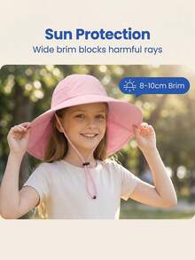 1顶儿童宽檐遮阳帽，男女童夏季防晒帽，2-12岁防水速干便携沙滩帽 - 彩色 - 查看 4