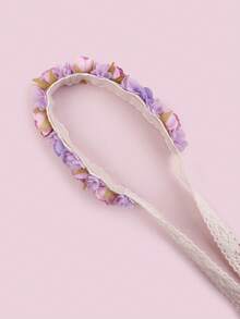 1pc Baby Pink & Purple 3D Flower Headband, Infant Girls' Tie Headwear, Birthday Party Photo Prop - Lilac Purple - View 4