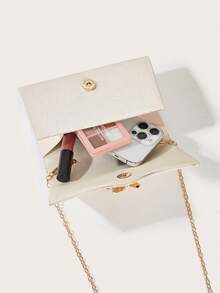 Pleated Satin Evening Clutch, Cream Formal Purse With Gold Metal Handle & Gold Floral Clasp With Faux Pearls – For Weddings, Proms & Party Looks - Apricot - View 2
