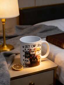 1pc Cute Cat Print Ceramic Coffee Mug/Cup, Capacity: Approx. 11OZ, Versatile Use, Perfect Gift For Christmas, Thanksgiving, Valentine's Day, Father's Day, Mother's Day, Cat Lovers, Suitable For Juice, Milk, Coffee, Birthday And Holiday Gift For Family, Fun Cup - Multicolor - View 5
