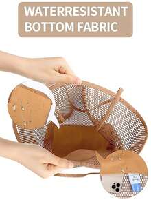 1 chiếc túi tote lưới gấp gọn, túi đeo vai nữ, túi du lịch mùa hè, đáy chống thấm nước, có ngăn lớn bên trong, túi đeo vai dệt. - Nhiều màu - Xem 8